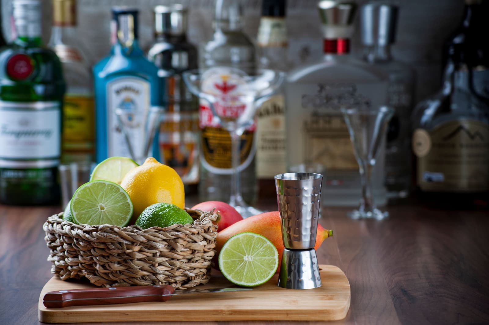Bar tools on a wooden counter