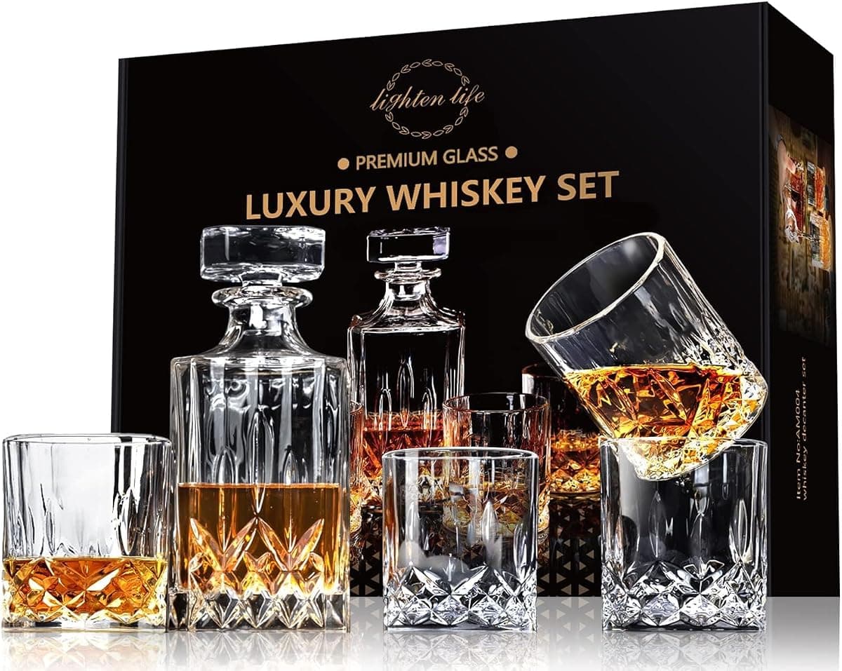 LIGHTEN LIFE Whiskey Decanter Set with 4 Glasses