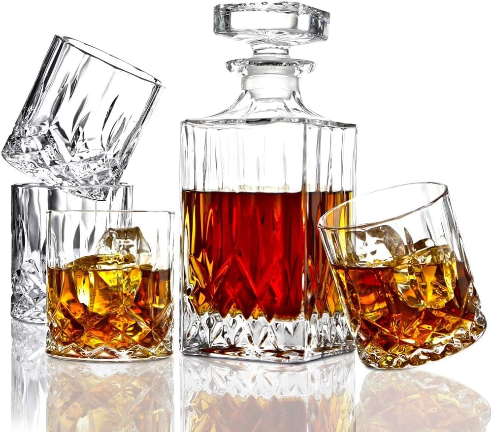 ELIDOMC 5-Piece Crystal Decanter Set with 4 Glasses
